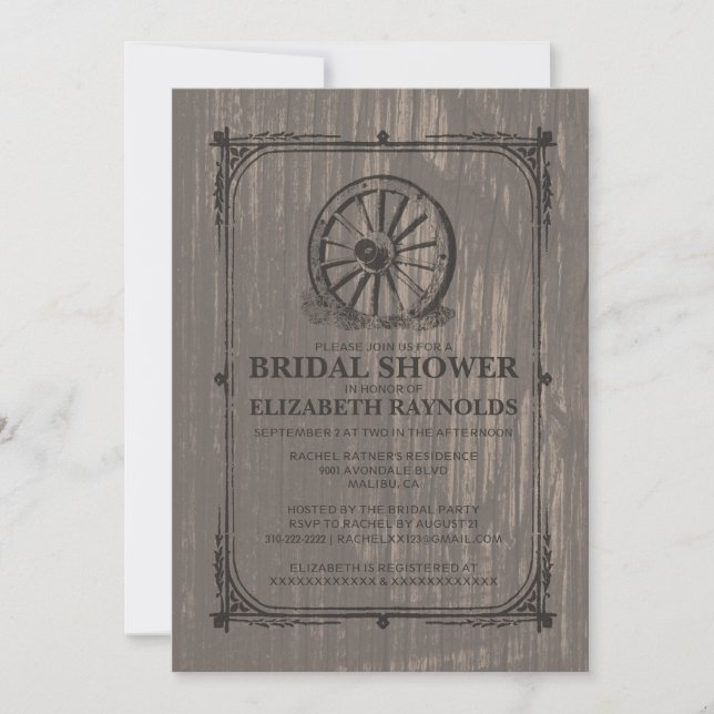 Old Wagon Wheel Bridal Shower Invitations (Front)