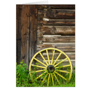 Old wagon wheel in historic old gold town
