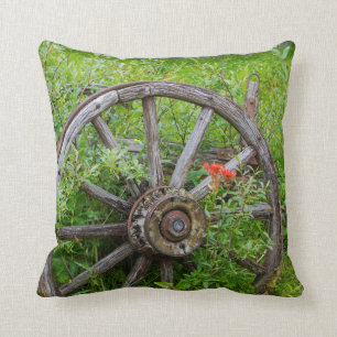 Old wagon wheel in historic old gold town 3 cushion