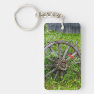 Old wagon wheel in historic old gold town 3 key ring