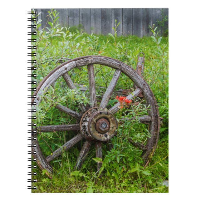 Old wagon wheel in historic old gold town 3 notebook (Front)