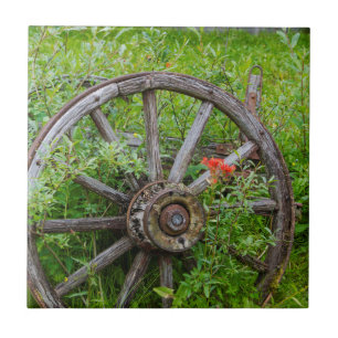 Old wagon wheel in historic old gold town 3 tile