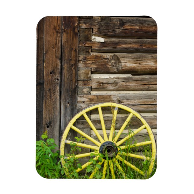 Old wagon wheel in historic old gold town magnet (Vertical)