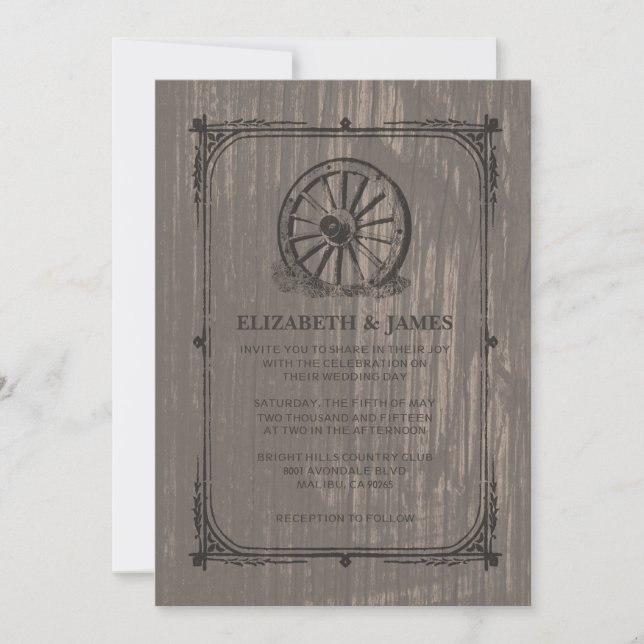 Old Wagon Wheel Wedding Invitations (Front)