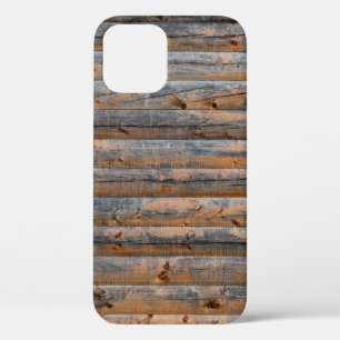 Old wall of wooden planks with cracks. Beam made o iPhone 12 Case