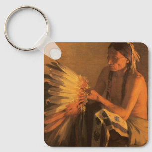 Old War Bonnet by Joseph Henry Sharp Key Ring
