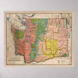 Old Washington State Floral Biome Map (1906) Poster