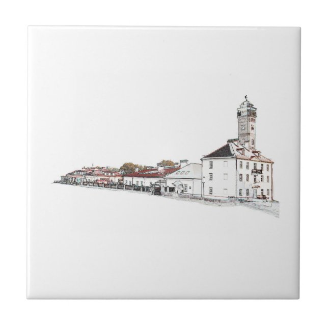 Old Water Fire Tower Architecture Sketch Ceramic Tile (Front)