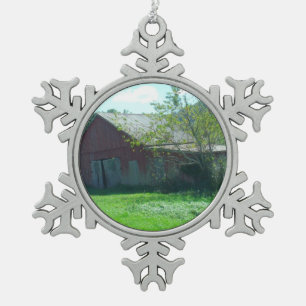 Old Weathered Barn Snowflake Pewter Christmas Ornament