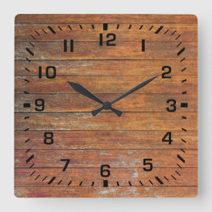 Old Weathered Faux Wooden Flooring Square Wall Clock