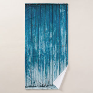 Old weathered grunge wooden faded pale blue paint  bath towel