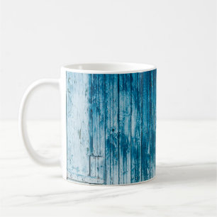 Old weathered grunge wooden faded pale blue paint coffee mug
