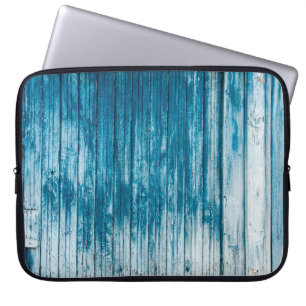 Old weathered grunge wooden faded pale blue paint laptop sleeve