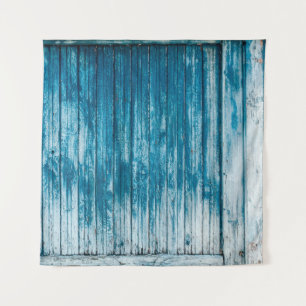 Old weathered grunge wooden faded pale blue paint tapestry