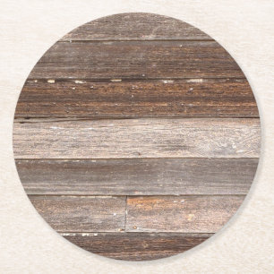 Old Weathered Wooden Exterior Wall of a Farmhouse Round Paper Coaster