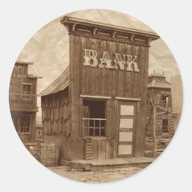 Old West Bank Sepia Classic Round Sticker (Front)