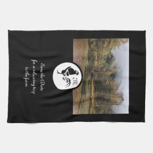 Old West Black Rooster Silhouette Monogram Photo Tea Towel