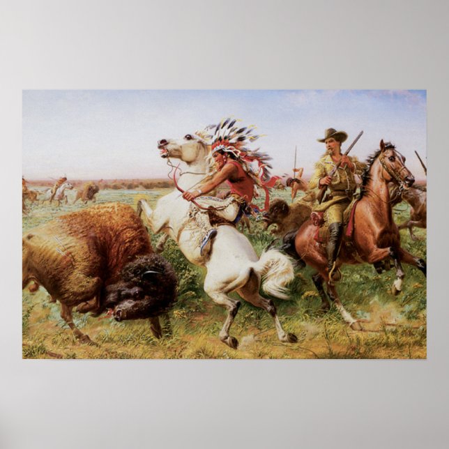 Old West Buffalo Hunt 1885 Art Print Poster (Front)