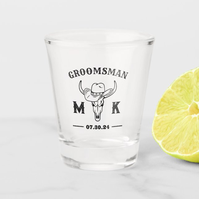 Old West Cowboy Personalised Groomsmen Monogram Shot Glass (Front)