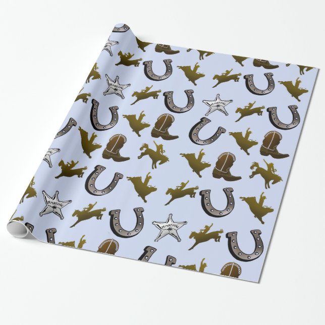Old West Cowboy Rodeo Wrapping Paper (Unrolled)