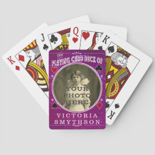 Old West Custom Photo Personalised Purple Wood Playing Cards