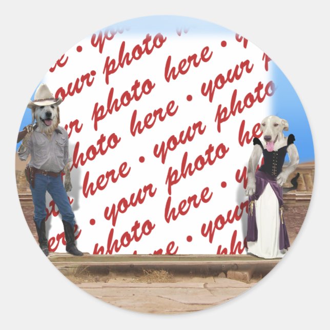 Old West Dogs Photo Frame Classic Round Sticker (Front)