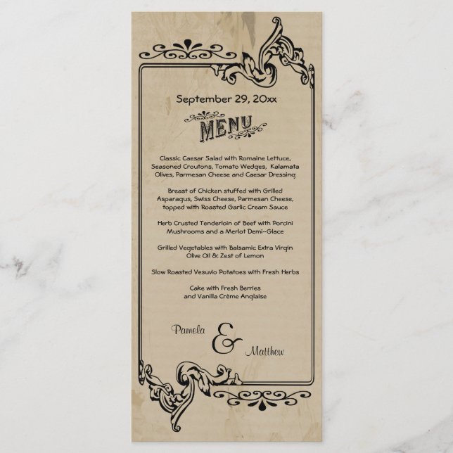 Old West Inspired Customisable Wedding Menu Card (Front)