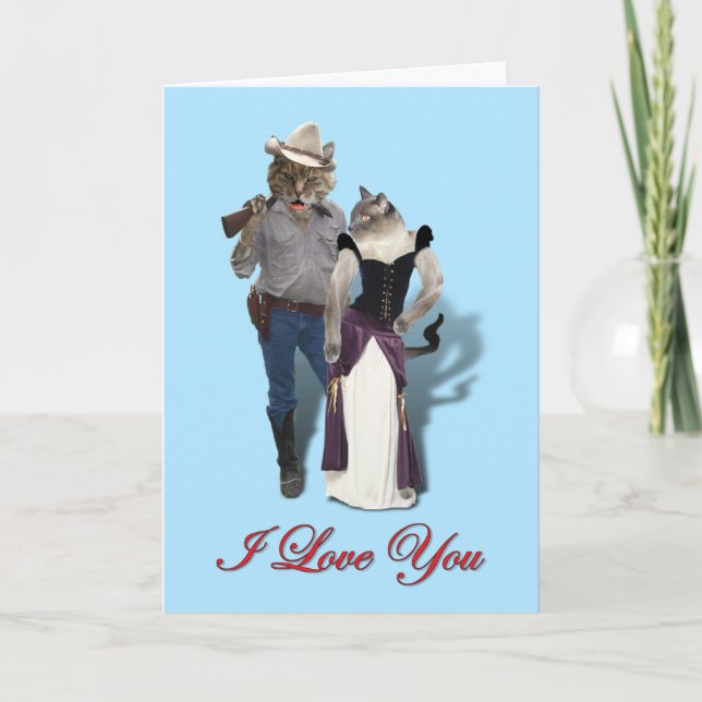 Old West 'Purrfect'  Cat Couple Valentine  Holiday Card (Front)