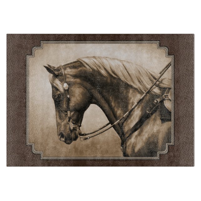 Old West Quarter Horse Sepia Brown Cutting Board (Front)