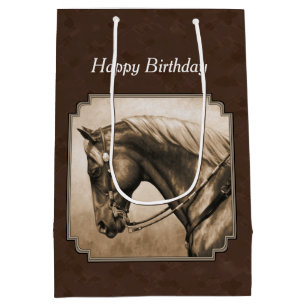 Old West Quarter Horse Sepia Brown Medium Gift Bag