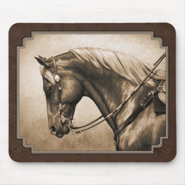 Old West Quarter Horse Sepia Brown Mouse Pad (Front)