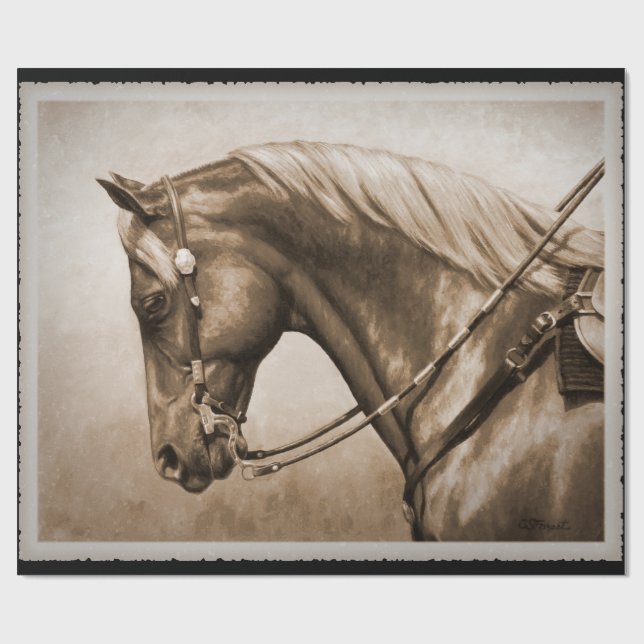 Old West Quarter Horse Sepia Wrapping Paper (Flat)