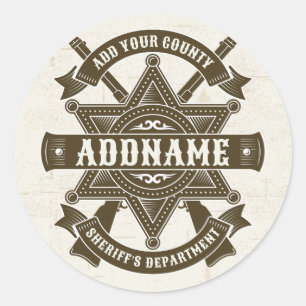 Old West Sheriff Deputy Rifles Badge Personalised Classic Round Sticker