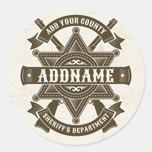 Old West Sheriff Deputy Rifles Badge Personalised Classic Round Sticker (Front)