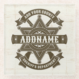 Old West Sheriff Deputy Rifles Badge Personalised Glass Coaster