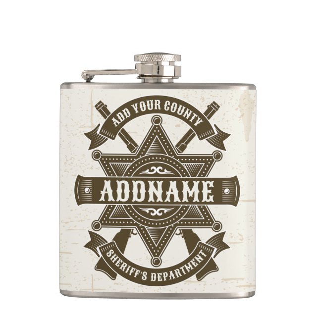 Old West Sheriff Deputy Rifles Badge Personalised Hip Flask (Front)