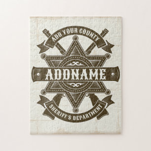 Old West Sheriff Deputy Rifles Badge Personalised Jigsaw Puzzle