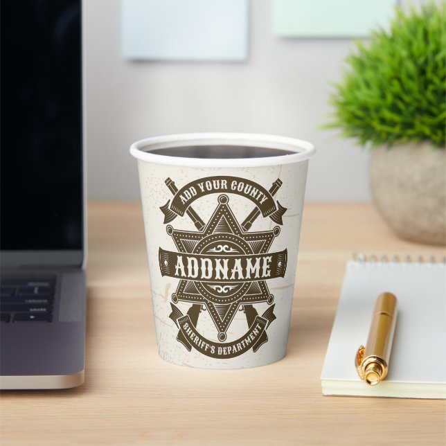 Old West Sheriff Deputy Rifles Badge Personalised Paper Cups (Insitu)