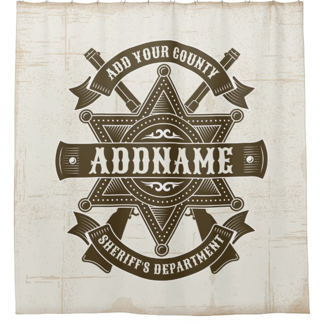 Old West Sheriff Deputy Rifles Badge Personalised Shower Curtain (Front)