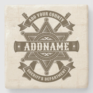Old West Sheriff Deputy Rifles Badge Personalised Stone Coaster