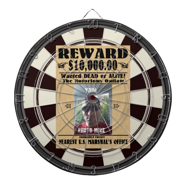 Old West Wanted Poster YOUR PHOTO Dartboard (Front)