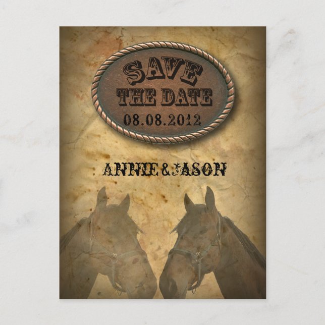 old Western Cowboy Country Wedding Save The Date Announcement Postcard (Front)