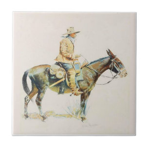 Old Western Cowboy Riding A Mule Tile