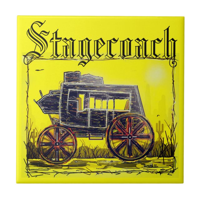 Old Western Stagecoach in Desert Ceramic Tile (Front)