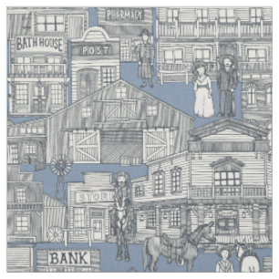 old western town blue fabric