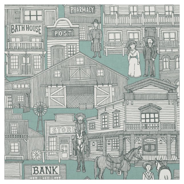 old western town desert tuquoise fabric (Swatch)