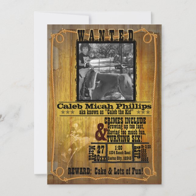 Old Western Wanted Poster with Photo Invitation (Front)