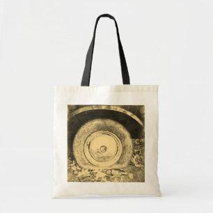 Old wheel of classic car tote bag
