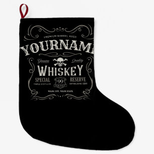 Old Whiskey Label Personalised Vintage Liquor Bar  Large Christmas Stocking