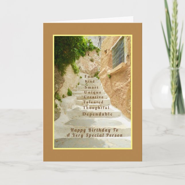 Old White Stairs /Greek Side Street/Happy Birthday Card (Front)